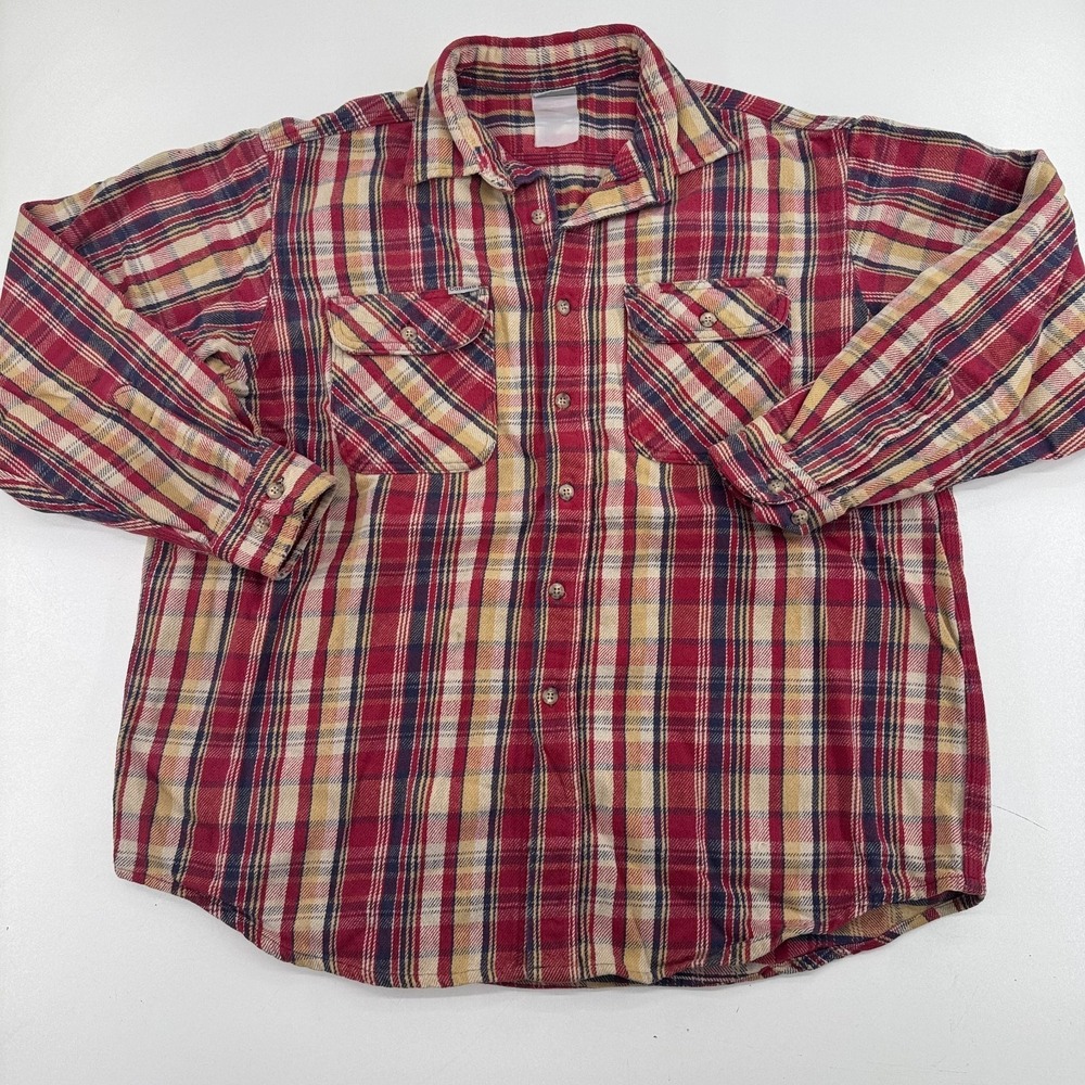 Vintage Carhartt Plaid Flannel Shirt MENS Cotton Button‎ Close Pockets SIZE L
